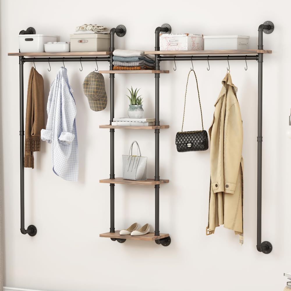 Industrial Pipe Style Free Standing Clothes Rack - Heavy Duty Steel, 61x27 Inches